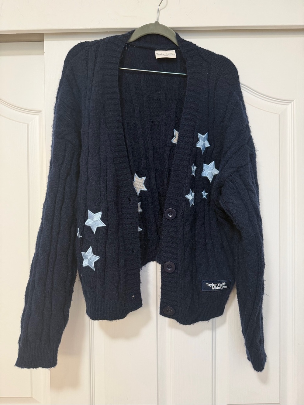 Taylor Swift Navy Star Patch Cable Knit Cardigan - Small